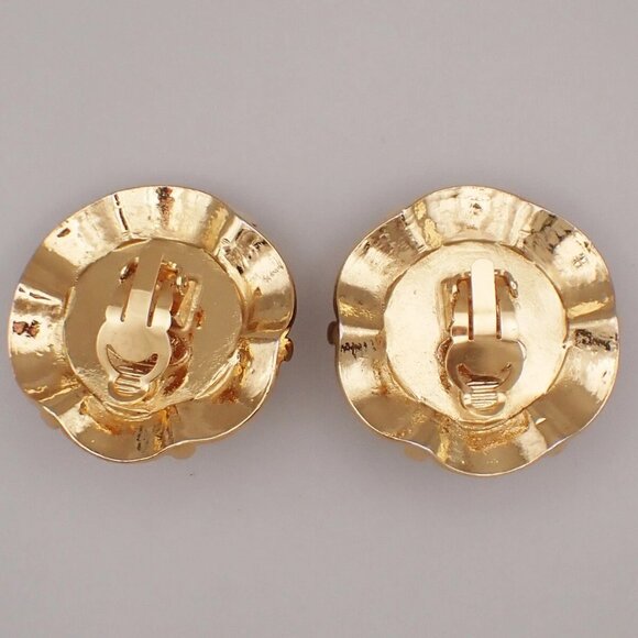 CHANEL Imitation Pearl Large Button Earrings 25 Clip-On Gold Vintage - Picture 9 of 15